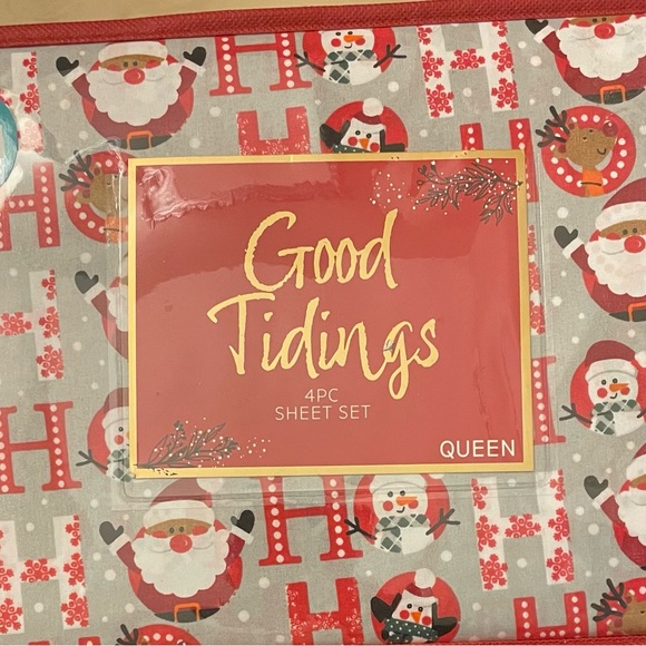 NEW Good Tidings 4 Pc Queen Set Christmas Snowman Santa Penguin Reindeer - Picture 1 of 6